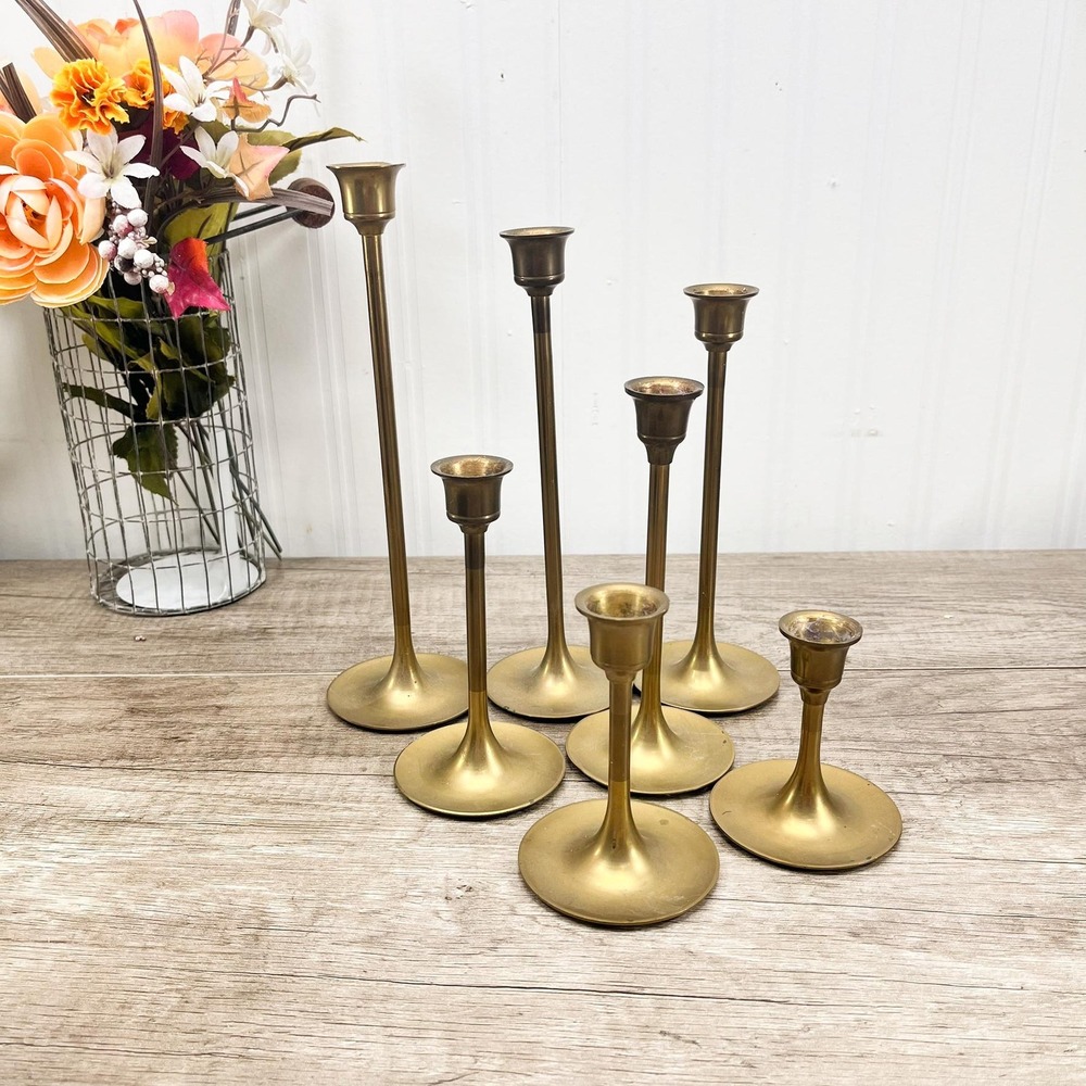 Vintage Brass Candlestick Set of 7 | Hollywood Regency Decor